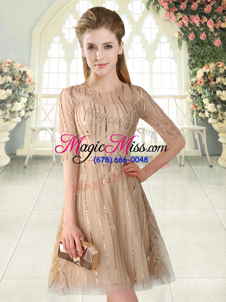 wholesale fantastic mini length zipper prom dress champagne for prom and party and military ball with sequins