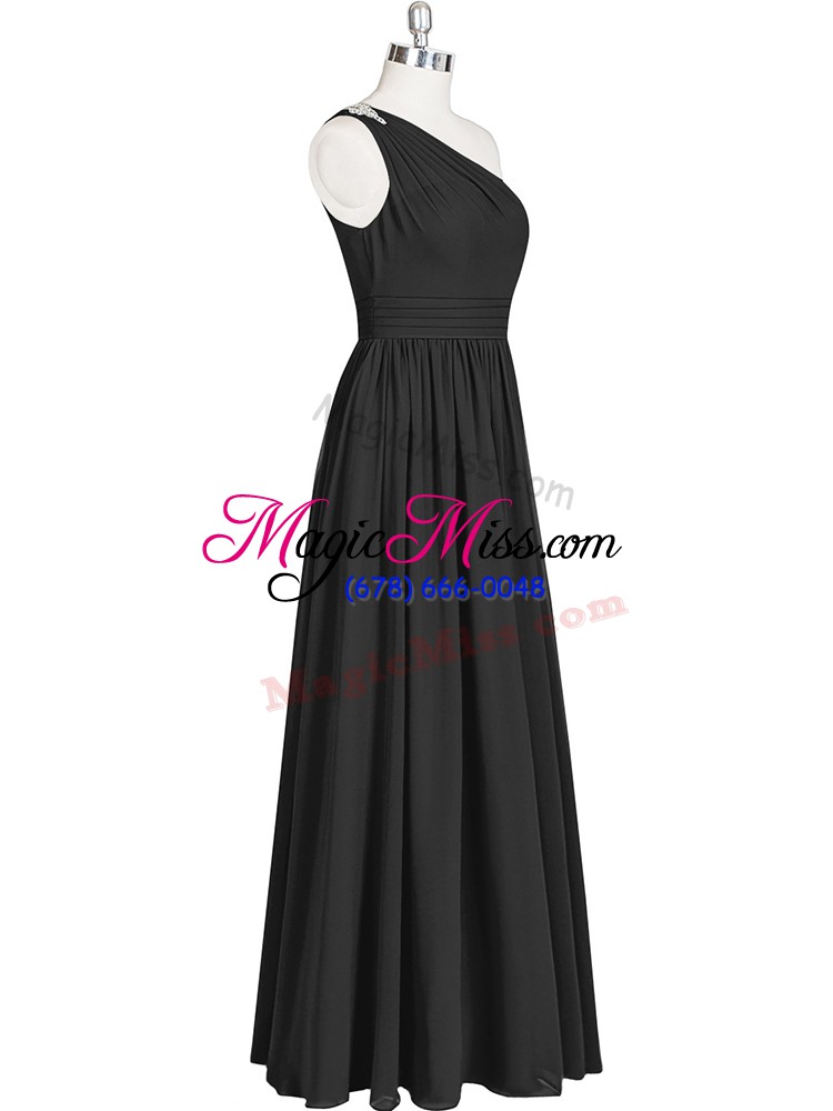 wholesale lovely black chiffon zipper dress for prom sleeveless floor length ruching