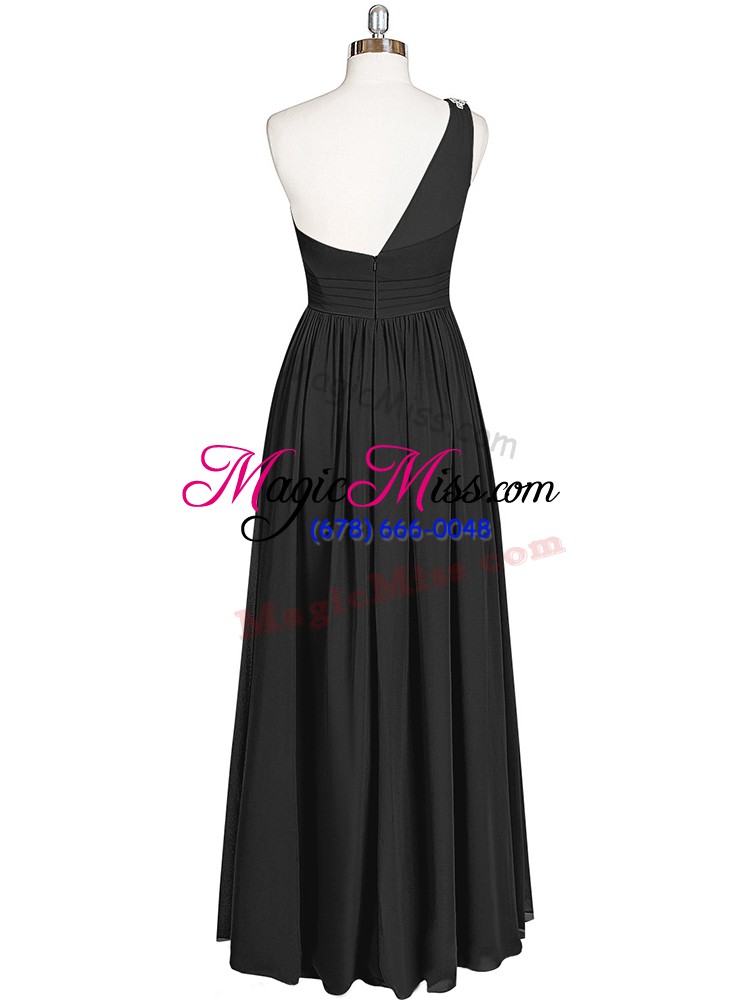 wholesale lovely black chiffon zipper dress for prom sleeveless floor length ruching