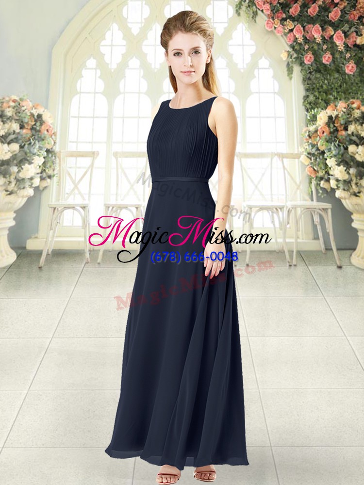 wholesale new style black chiffon zipper prom dress sleeveless ankle length ruching