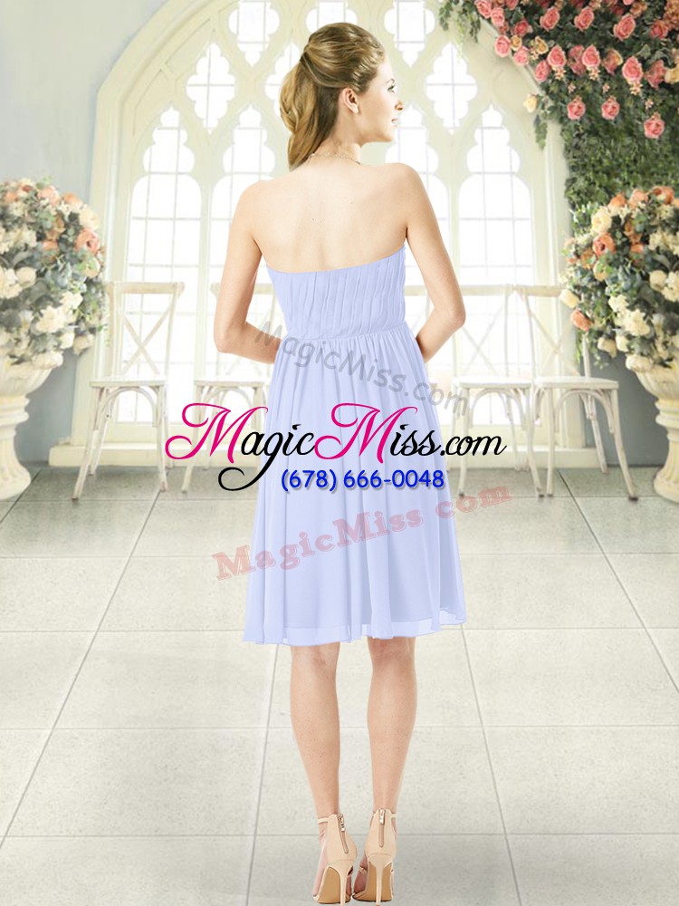 wholesale baby blue empire chiffon strapless sleeveless ruching knee length side zipper prom dress