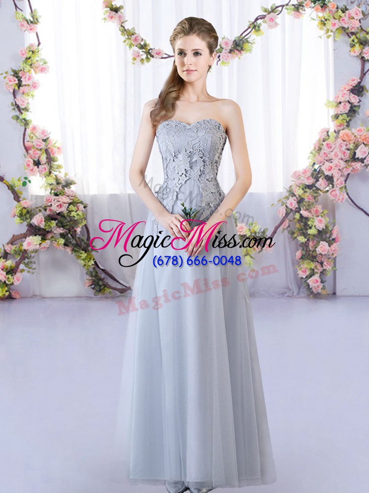 wholesale elegant grey sleeveless tulle lace up bridesmaid gown for prom and party and wedding party