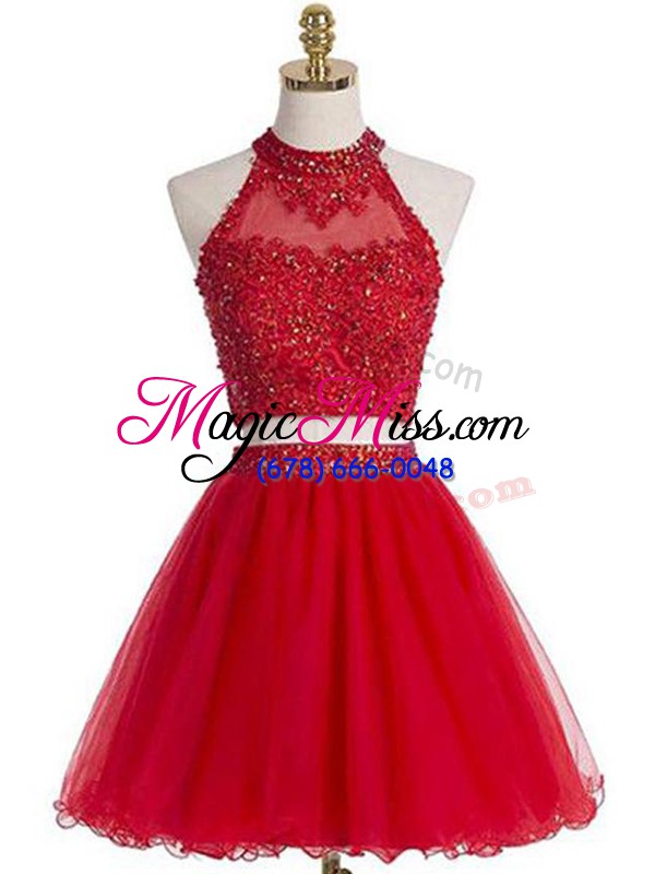 wholesale best halter top sleeveless tulle prom dresses beading and appliques zipper