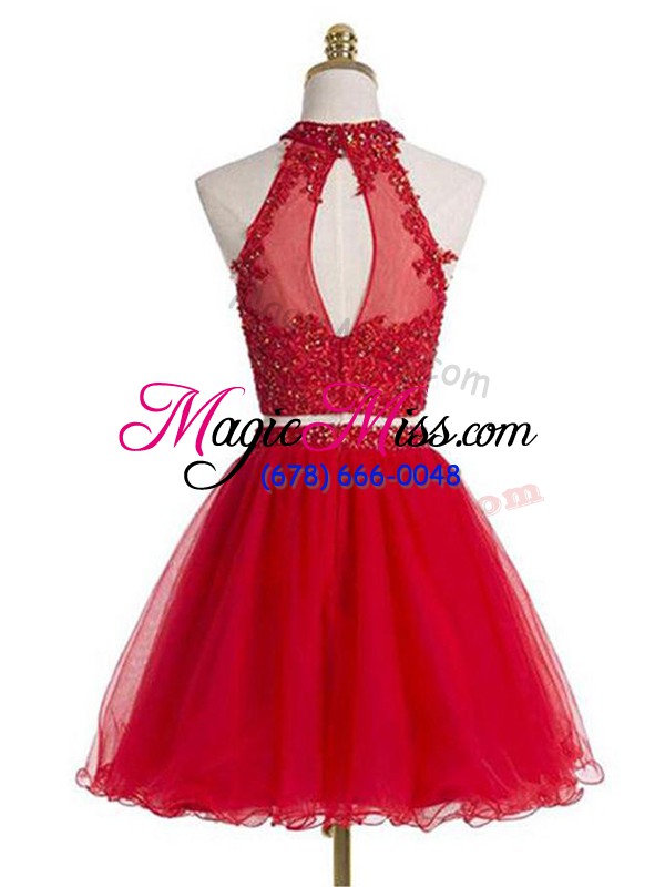wholesale best halter top sleeveless tulle prom dresses beading and appliques zipper
