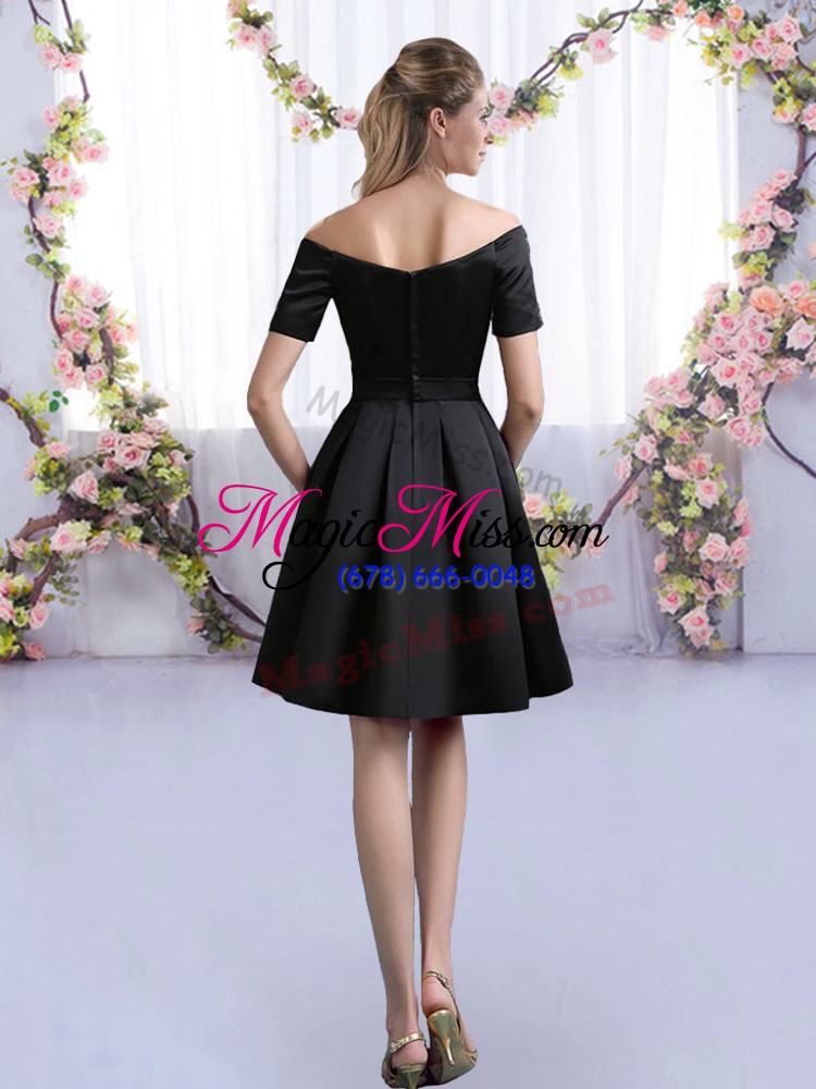 wholesale black short sleeves satin zipper bridesmaids dress for prom and party and wedding party