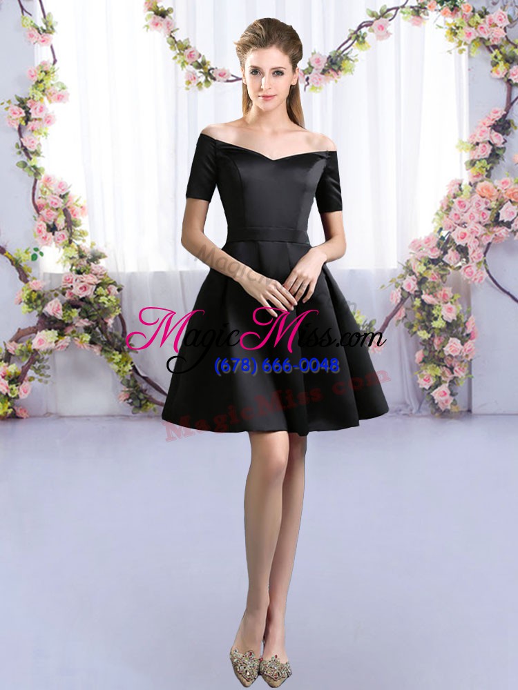 wholesale black short sleeves satin zipper bridesmaids dress for prom and party and wedding party
