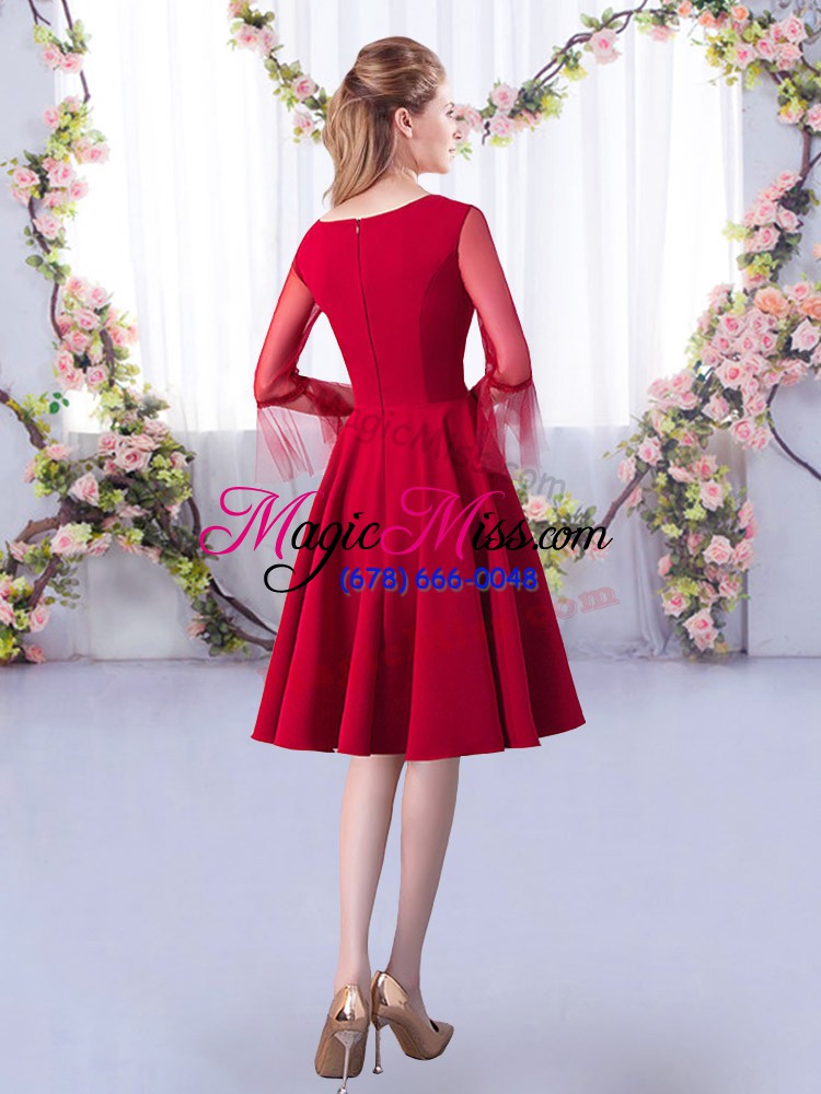 wholesale red satin zipper scoop 3 4 length sleeve knee length dama dress for quinceanera ruching