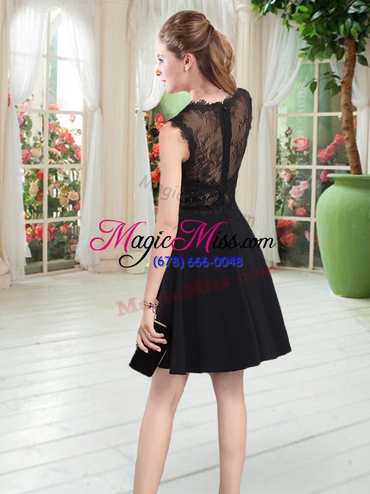 wholesale excellent scalloped sleeveless prom party dress mini length lace black satin