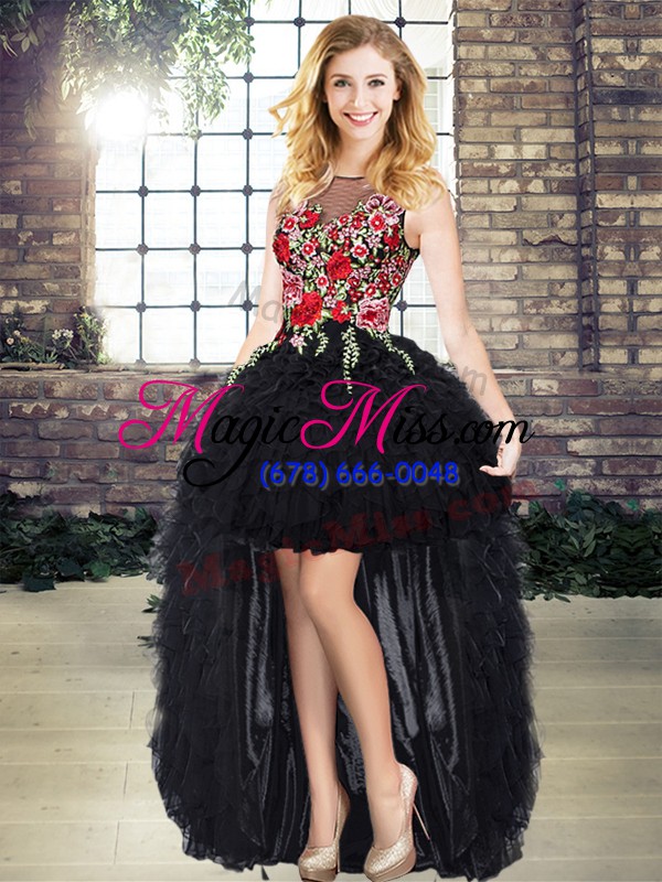 wholesale trendy black zipper 15 quinceanera dress embroidery and ruffles sleeveless