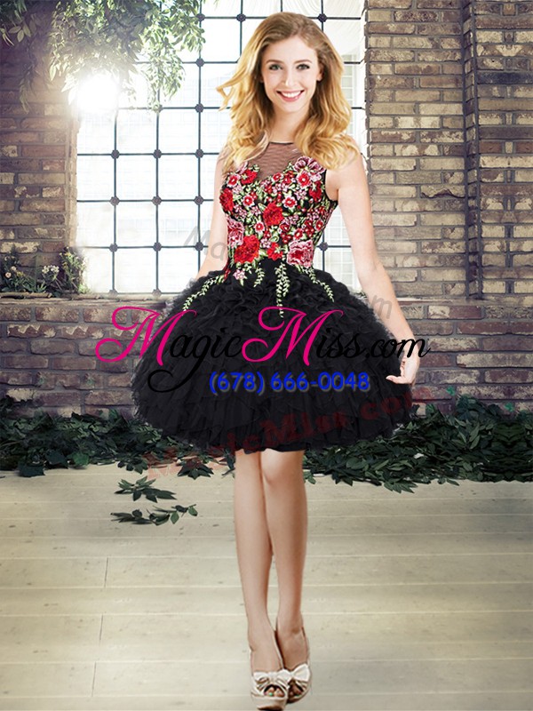 wholesale trendy black zipper 15 quinceanera dress embroidery and ruffles sleeveless