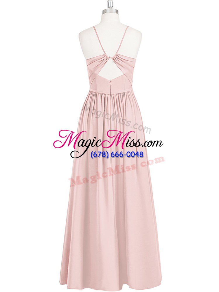 wholesale eye-catching pink sleeveless floor length ruching criss cross prom evening gown
