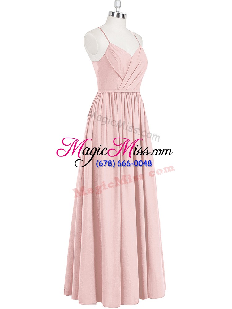 wholesale eye-catching pink sleeveless floor length ruching criss cross prom evening gown