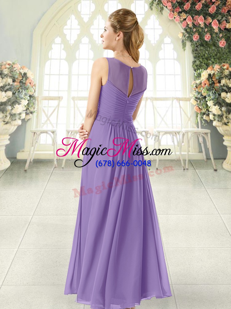 wholesale colorful lavender chiffon zipper homecoming dress sleeveless ankle length ruching