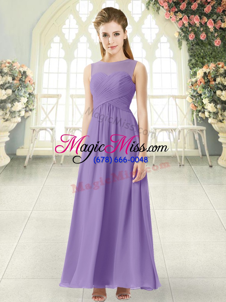 wholesale colorful lavender chiffon zipper homecoming dress sleeveless ankle length ruching