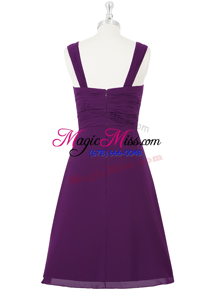 wholesale trendy purple empire chiffon straps sleeveless ruching knee length zipper prom party dress