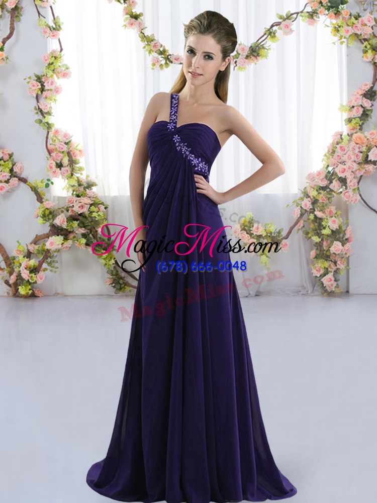 wholesale chic purple lace up quinceanera court of honor dress beading sleeveless brush train