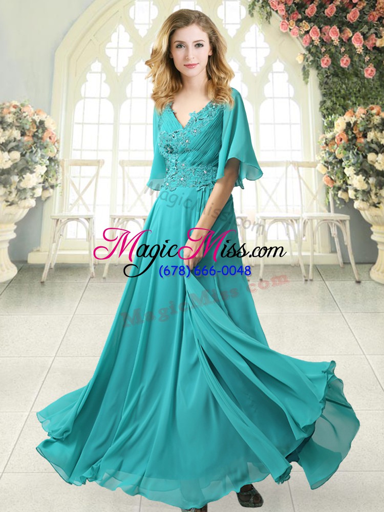 wholesale half sleeves sweep train zipper floor length beading and lace prom evening gown