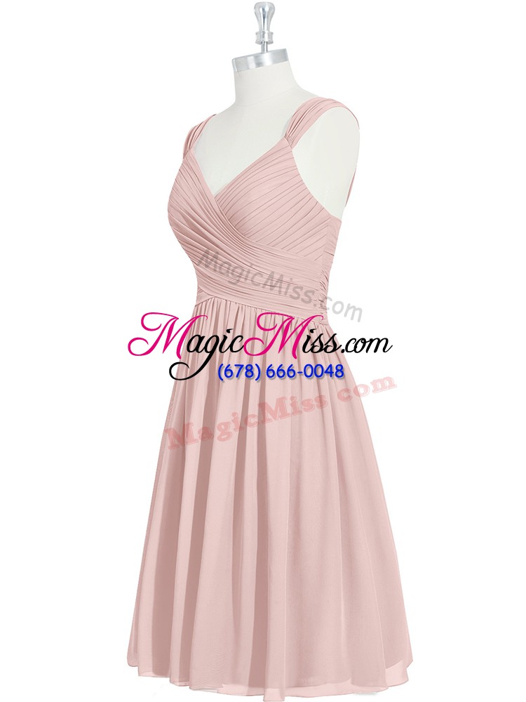 wholesale flare pink straps neckline ruching prom dress sleeveless lace up