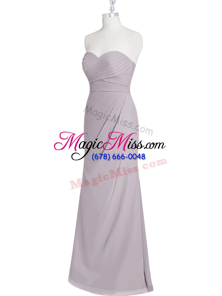wholesale dazzling grey chiffon lace up prom dress sleeveless floor length ruching