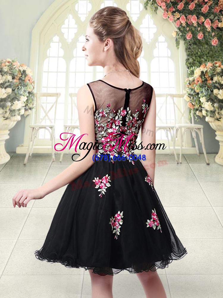 wholesale stunning black scoop neckline embroidery homecoming dress sleeveless zipper