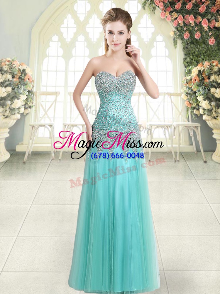 wholesale floor length apple green prom dress tulle sleeveless beading