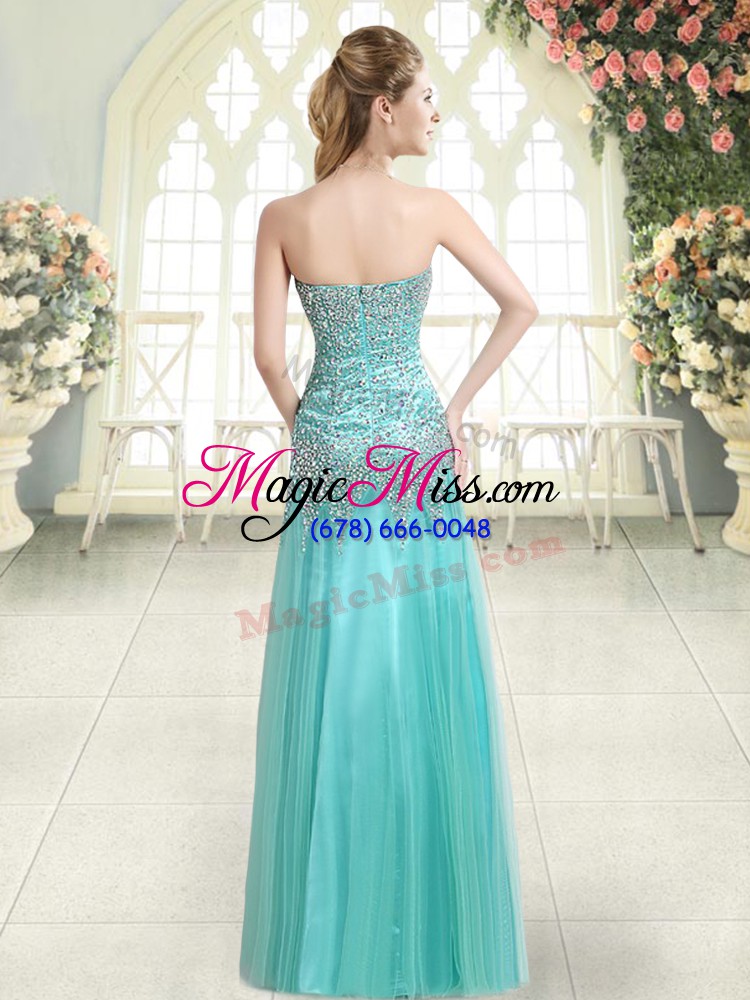 wholesale floor length apple green prom dress tulle sleeveless beading