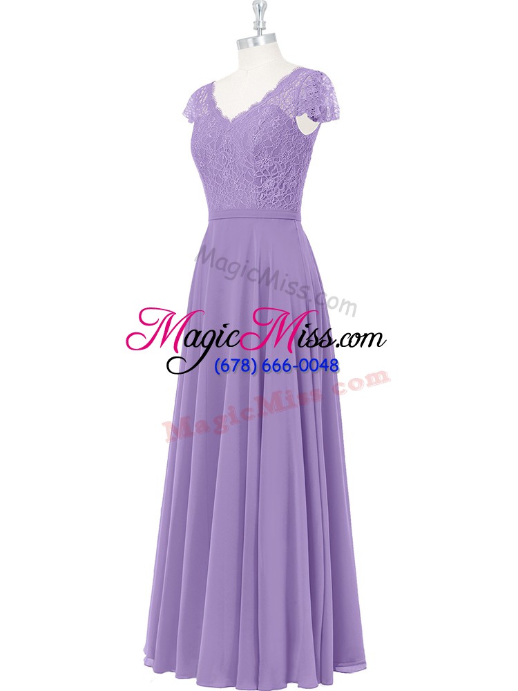 wholesale nice lavender zipper homecoming dress lace cap sleeves floor length