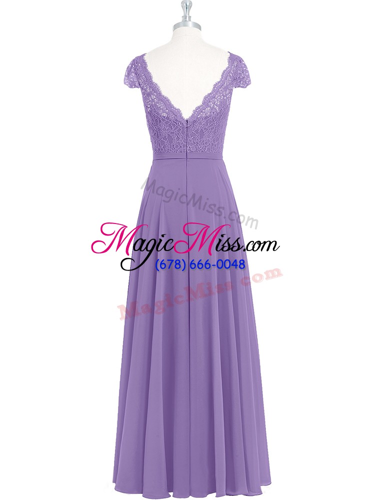 wholesale nice lavender zipper homecoming dress lace cap sleeves floor length