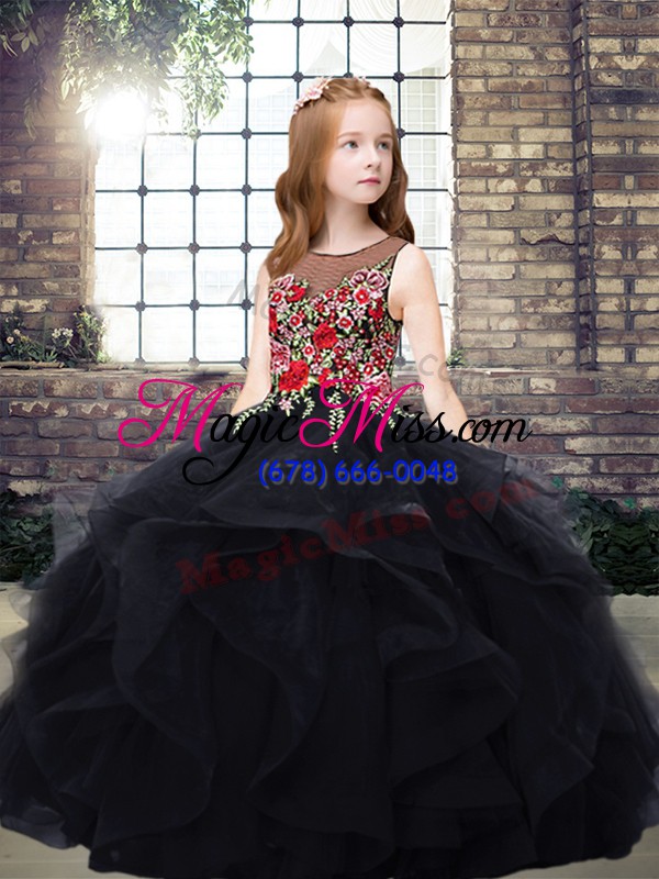 wholesale tulle sleeveless floor length pageant dresses and embroidery and ruffles