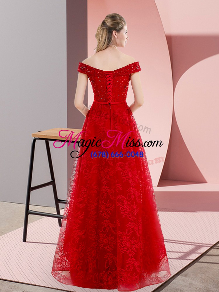 wholesale fuchsia a-line beading and lace womens evening dresses lace up tulle sleeveless floor length