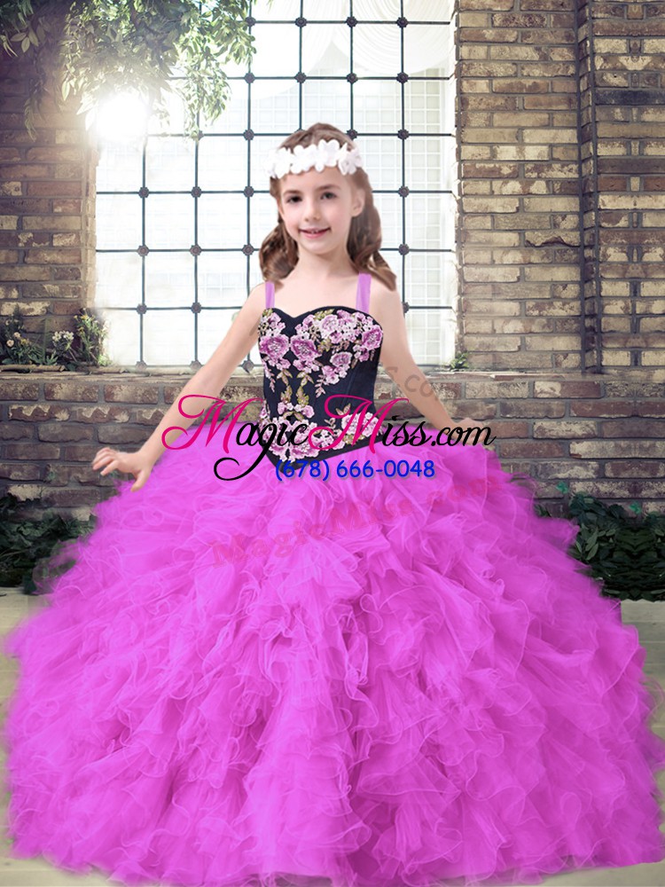 wholesale sweet sleeveless lace up floor length embroidery and ruffles pageant dress for girls
