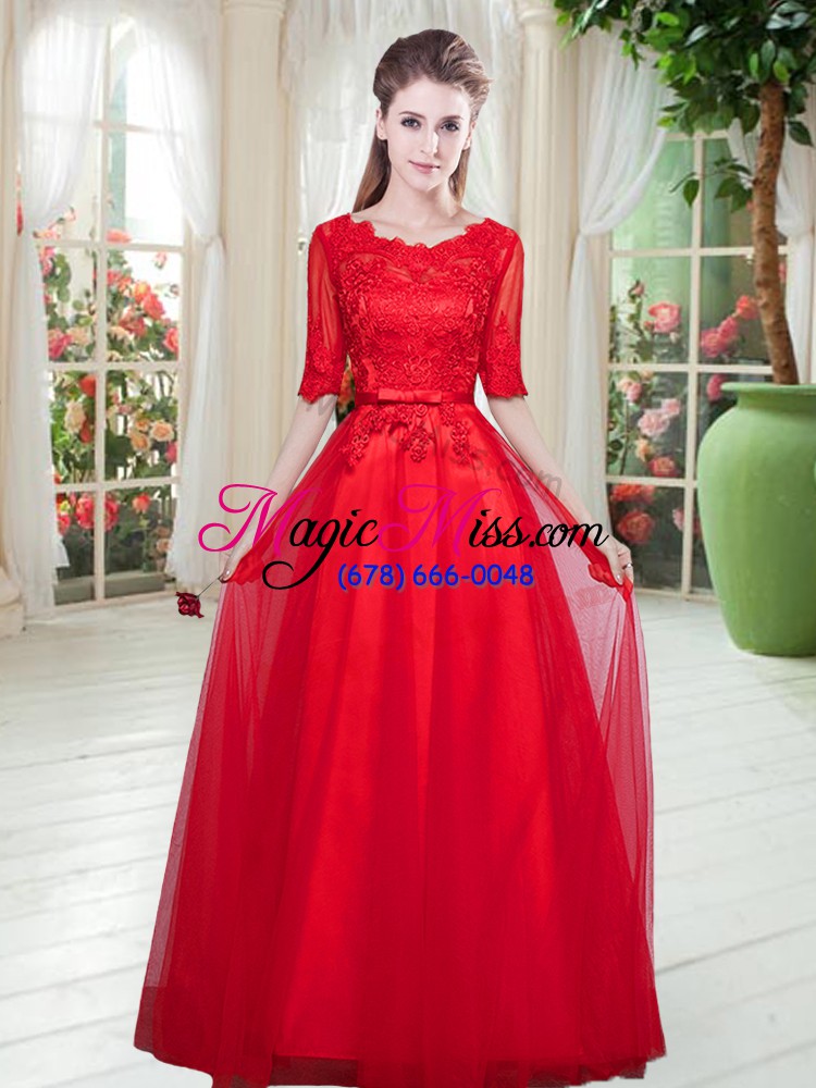 wholesale half sleeves lace up floor length lace evening gowns