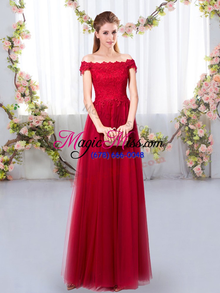 wholesale free and easy wine red off the shoulder neckline lace quinceanera court of honor dress sleeveless lace up
