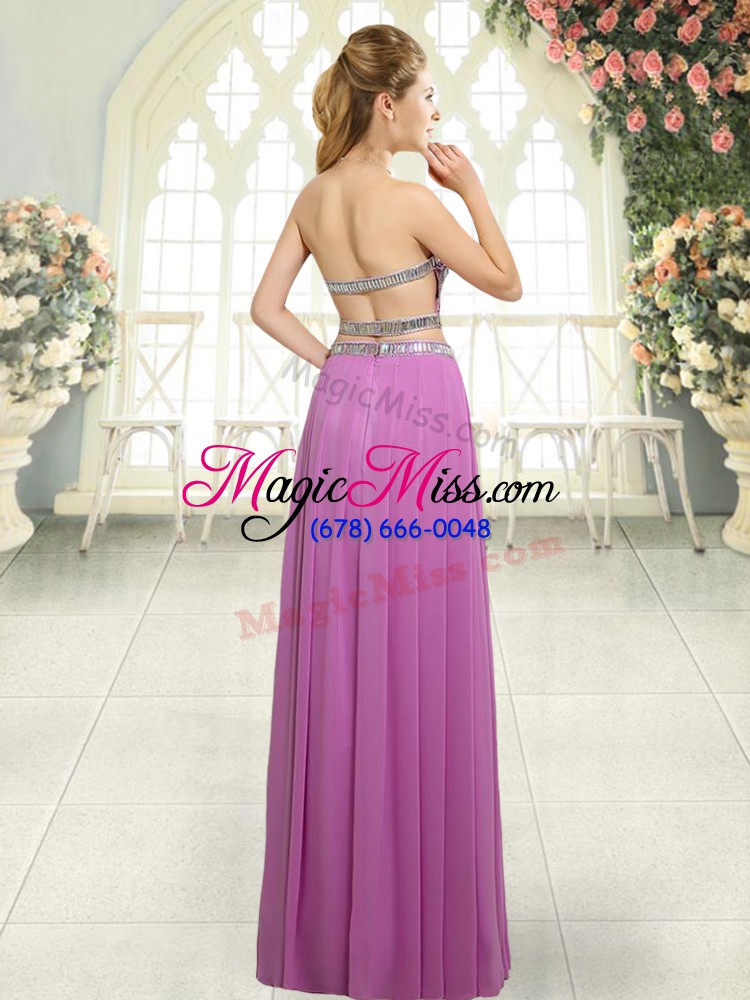 wholesale luxurious lilac chiffon backless prom gown sleeveless floor length beading