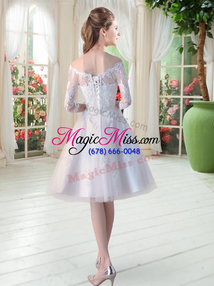 wholesale excellent knee length white prom party dress off the shoulder half sleeves lace up