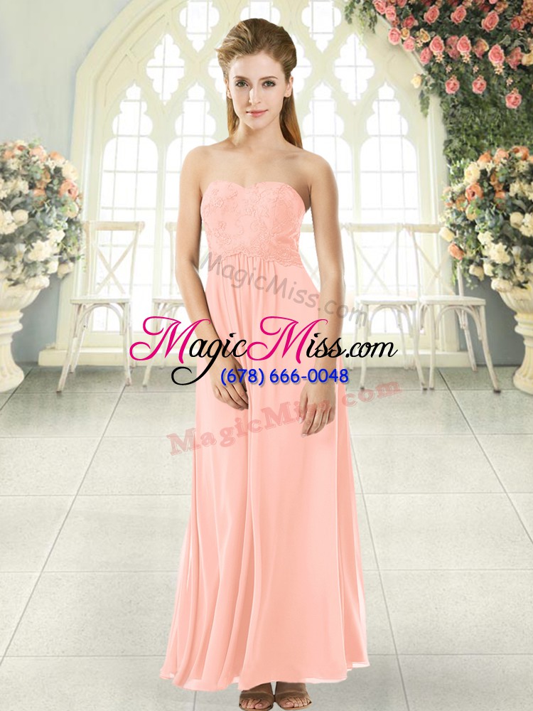 wholesale peach empire chiffon sweetheart sleeveless lace ankle length zipper prom party dress