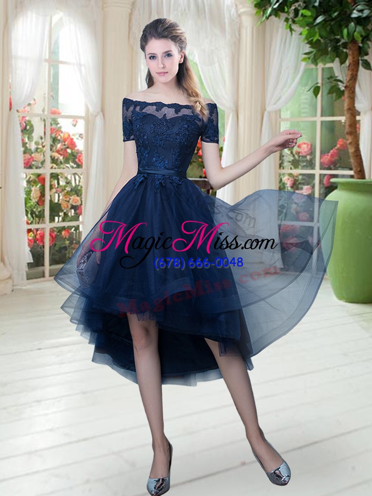 wholesale vintage off the shoulder short sleeves tulle prom dress lace lace up