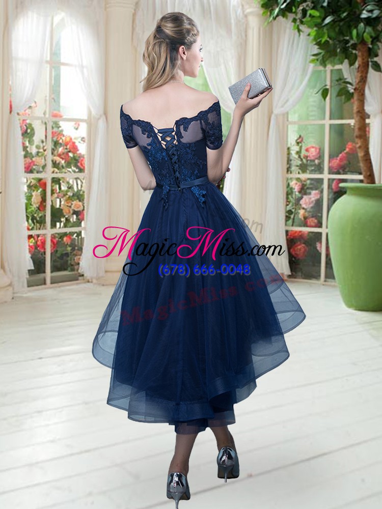 wholesale vintage off the shoulder short sleeves tulle prom dress lace lace up