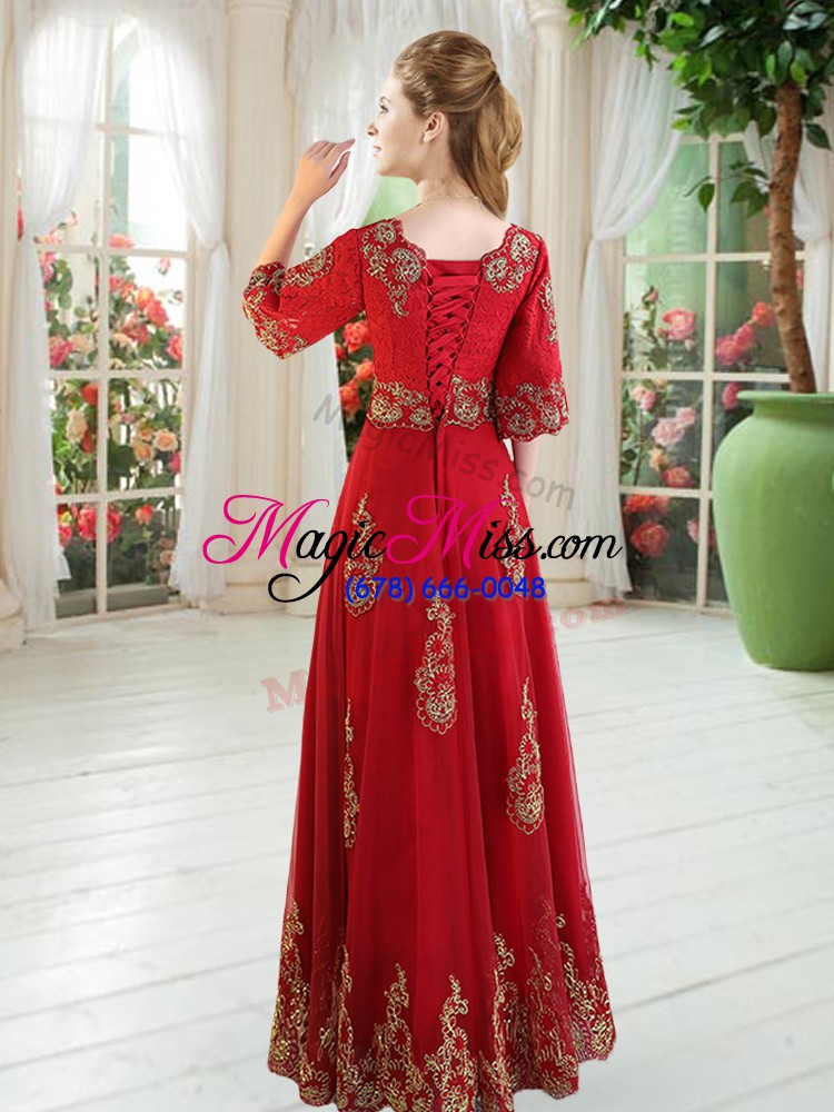 wholesale tulle half sleeves floor length evening outfits and lace