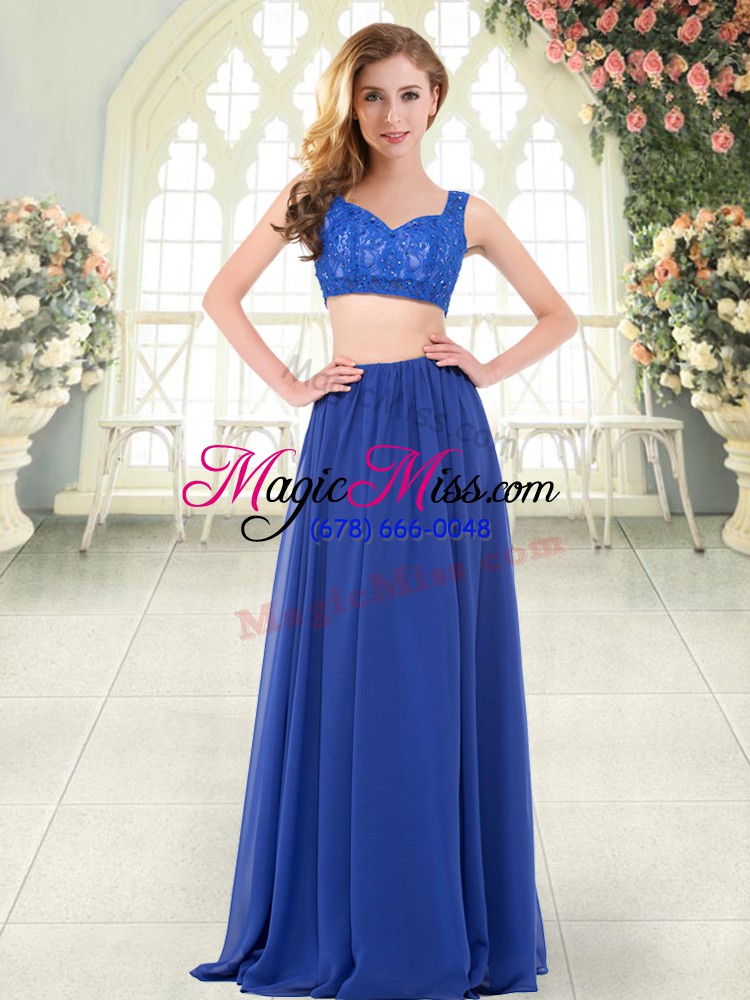 wholesale straps sleeveless zipper dress for prom royal blue chiffon