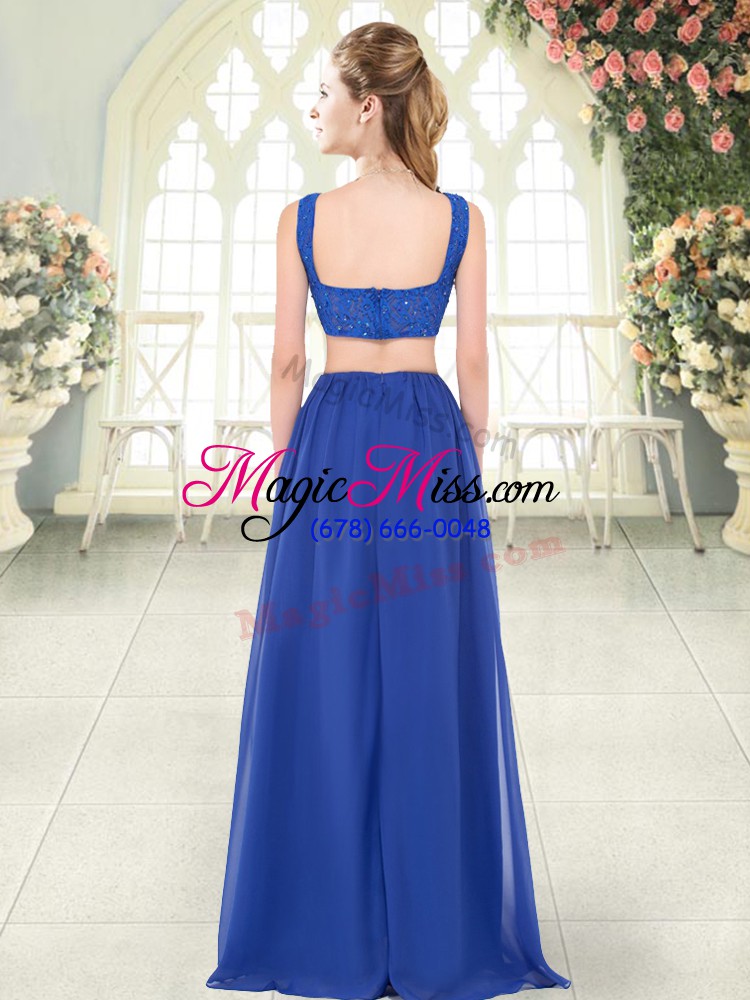 wholesale straps sleeveless zipper dress for prom royal blue chiffon