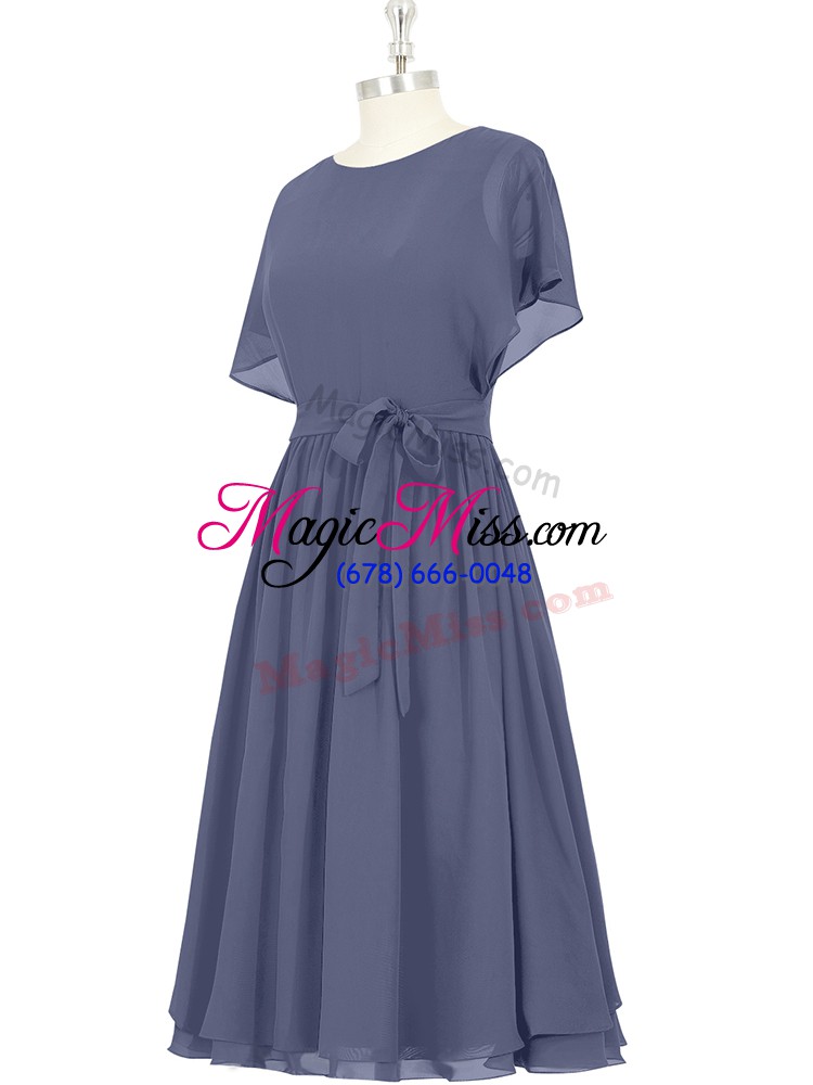 wholesale bowknot dress for prom blue zipper short sleeves knee length
