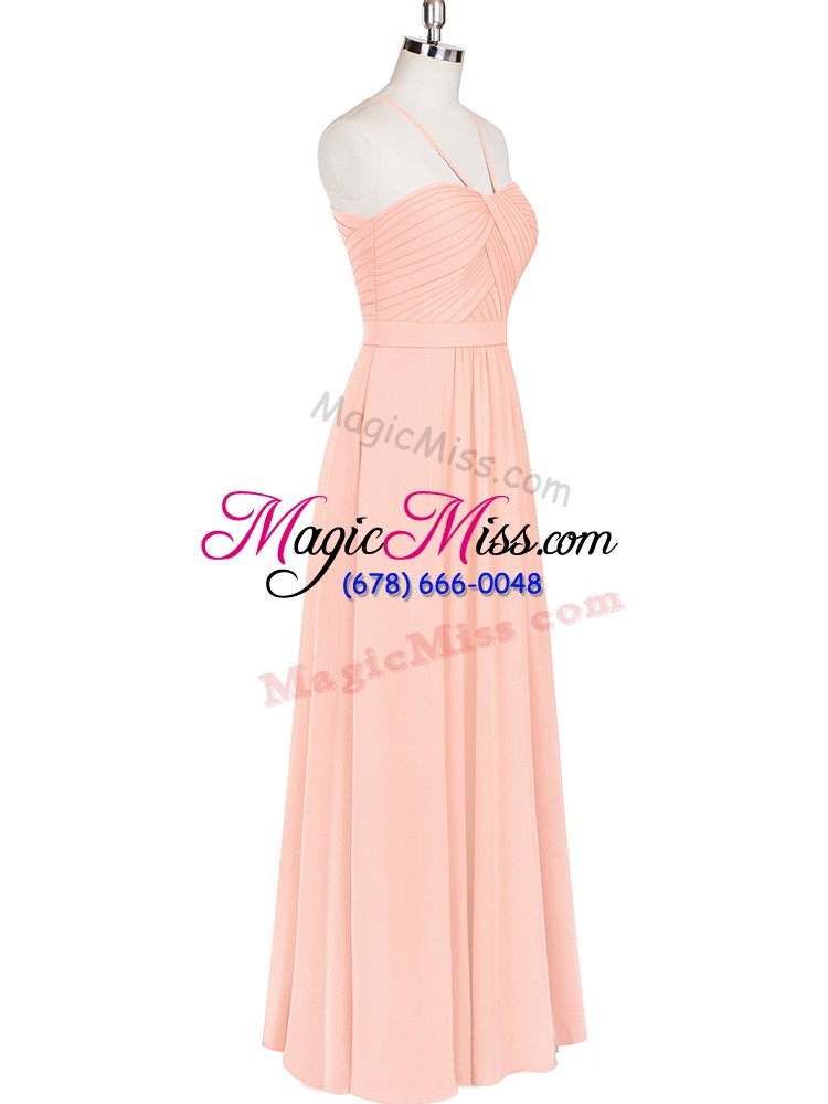wholesale floor length zipper evening dresses pink for prom and party and military ball with ruching