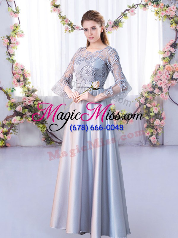 wholesale perfect satin scoop 3 4 length sleeve lace up lace court dresses for sweet 16 in silver