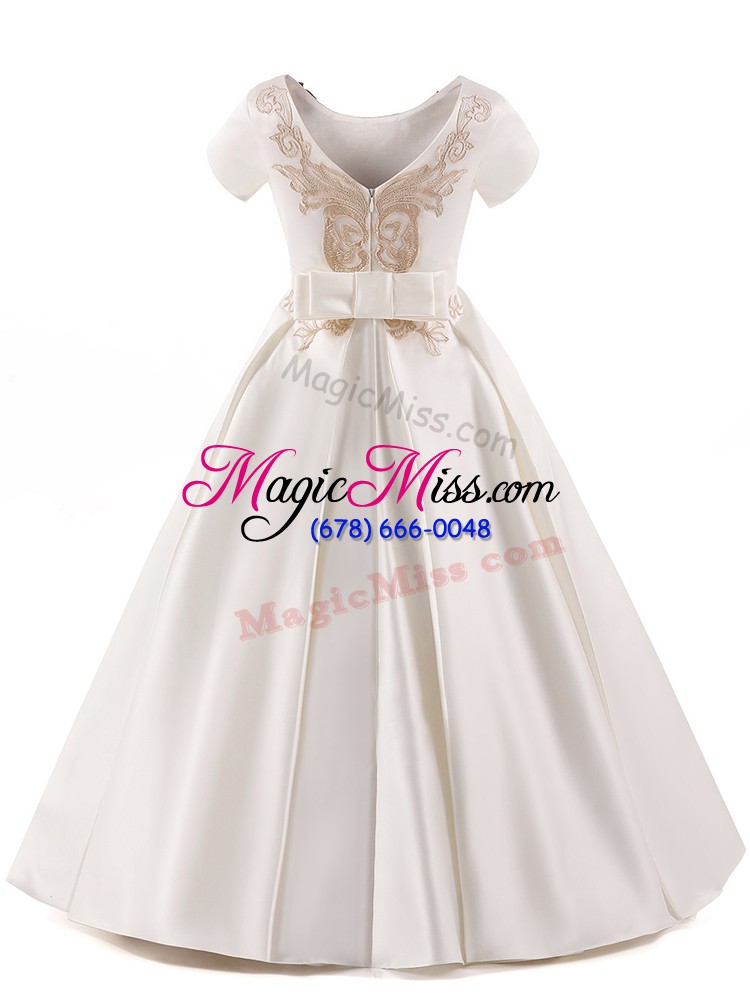 wholesale elegant white zipper scoop appliques little girls pageant dress wholesale satin short sleeves