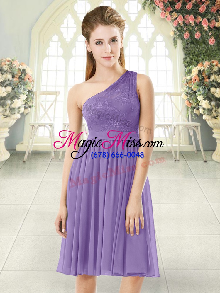 wholesale noble empire prom dress lavender one shoulder chiffon sleeveless knee length side zipper
