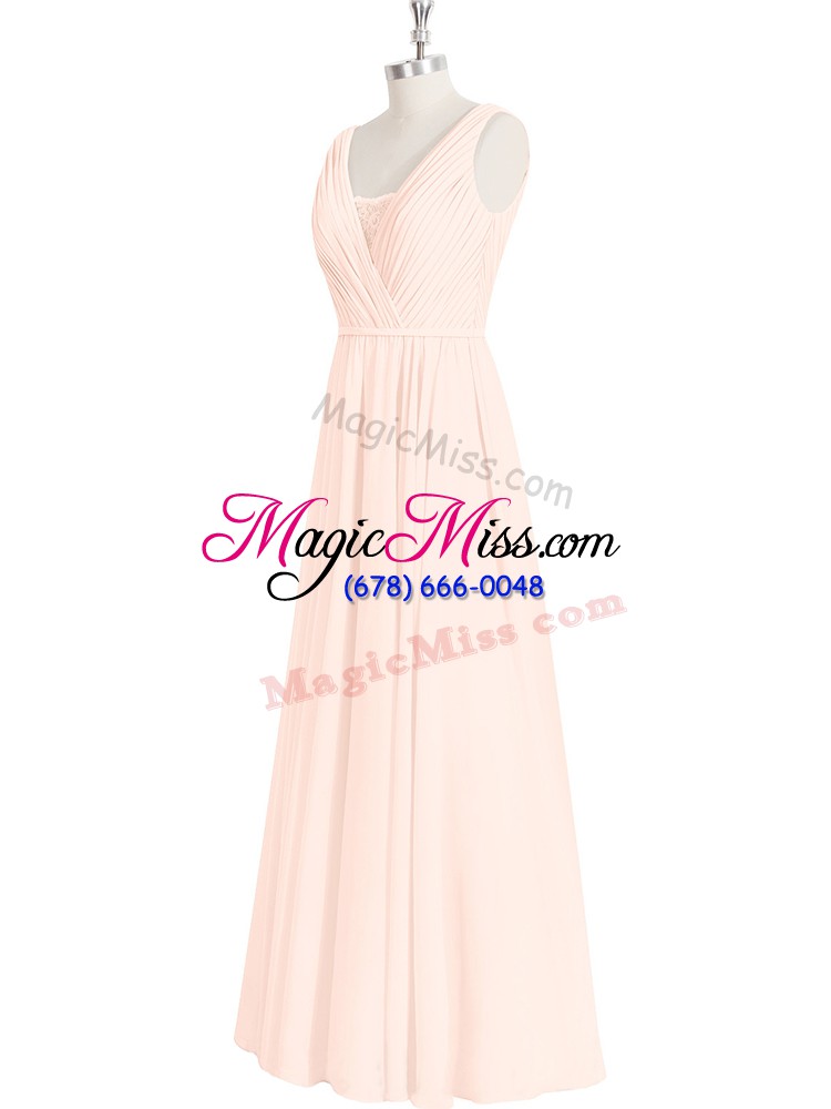 wholesale sumptuous pink zipper v-neck lace prom gown chiffon sleeveless