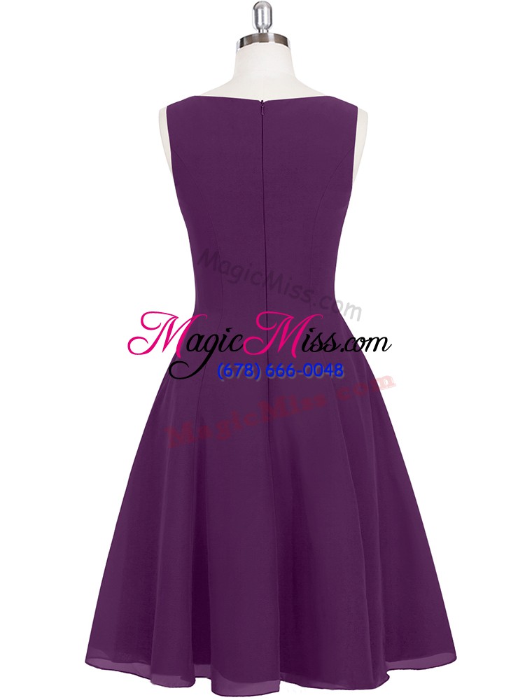 wholesale sophisticated sleeveless chiffon mini length zipper homecoming dress in eggplant purple with ruching