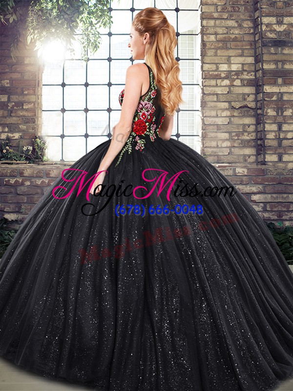 wholesale sweet floor length black quinceanera dress scoop sleeveless zipper