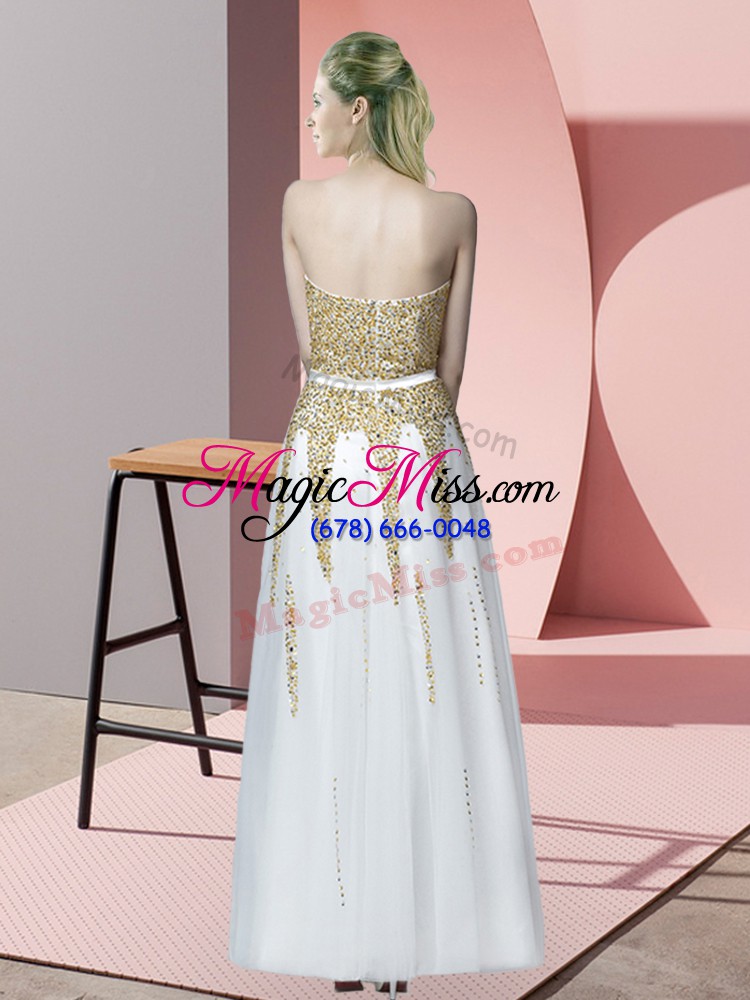 wholesale sweetheart sleeveless prom dresses floor length beading white tulle